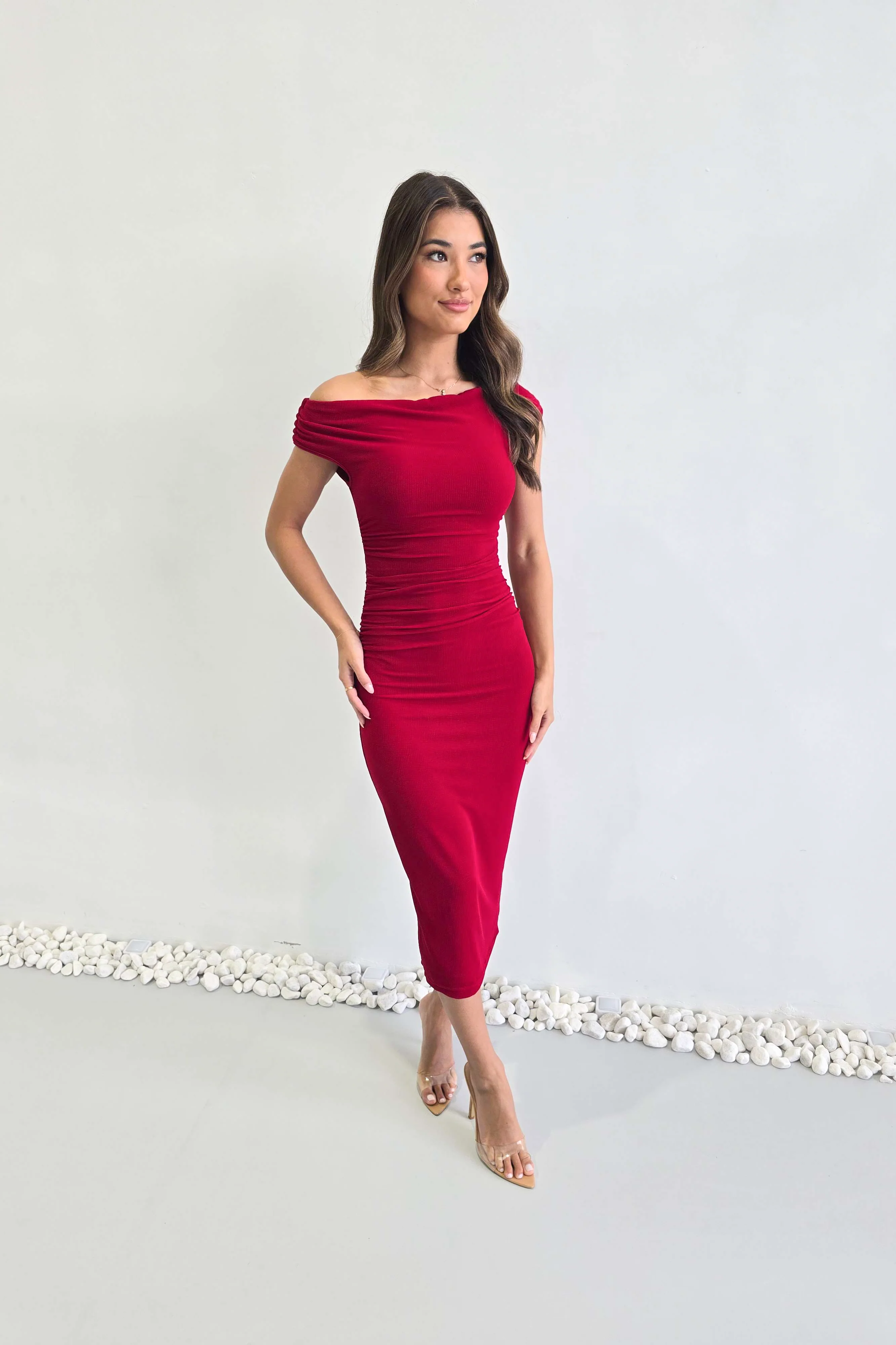 Elegant Scarlet Off-Shoulder Dress