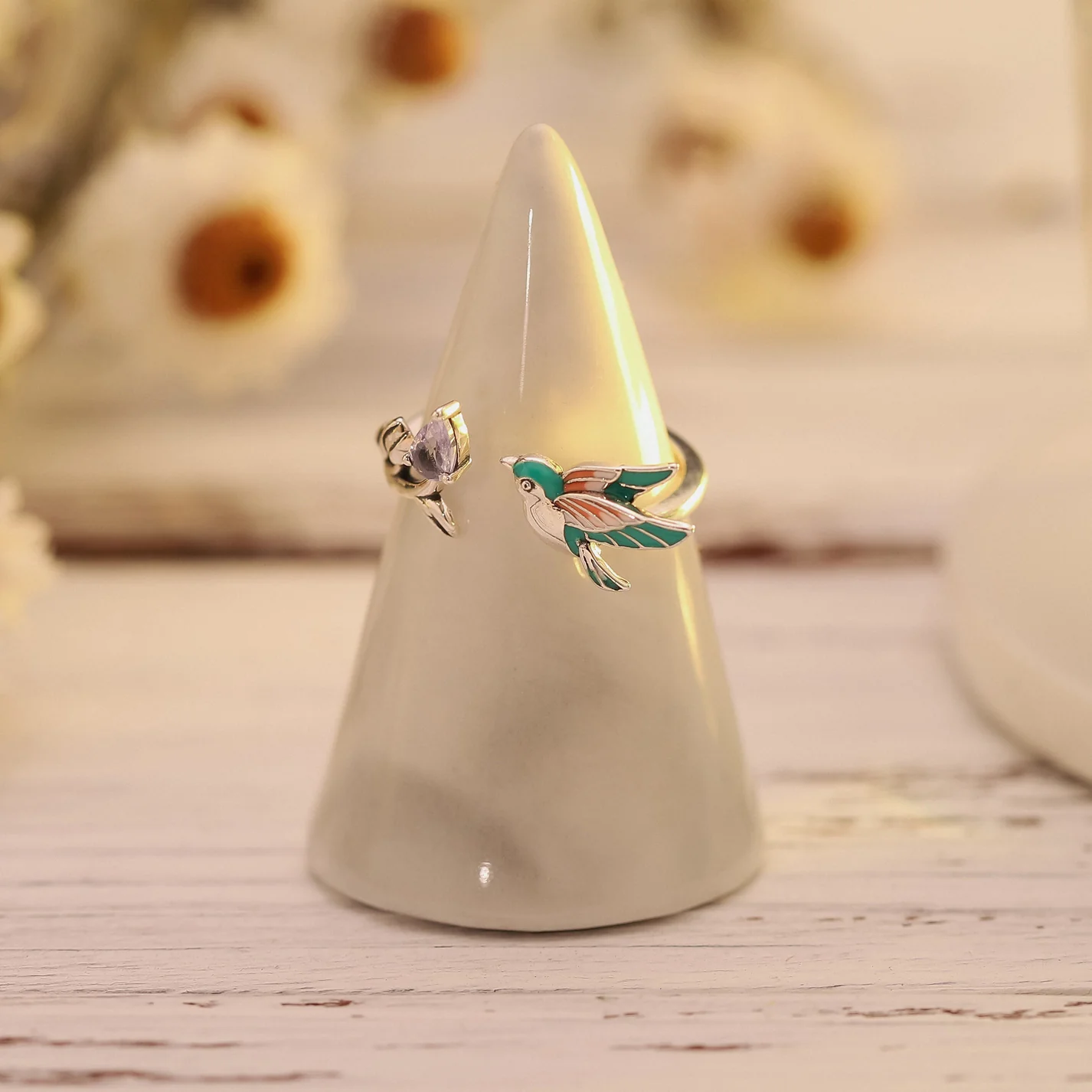 Charming Bird And Blossom Ring