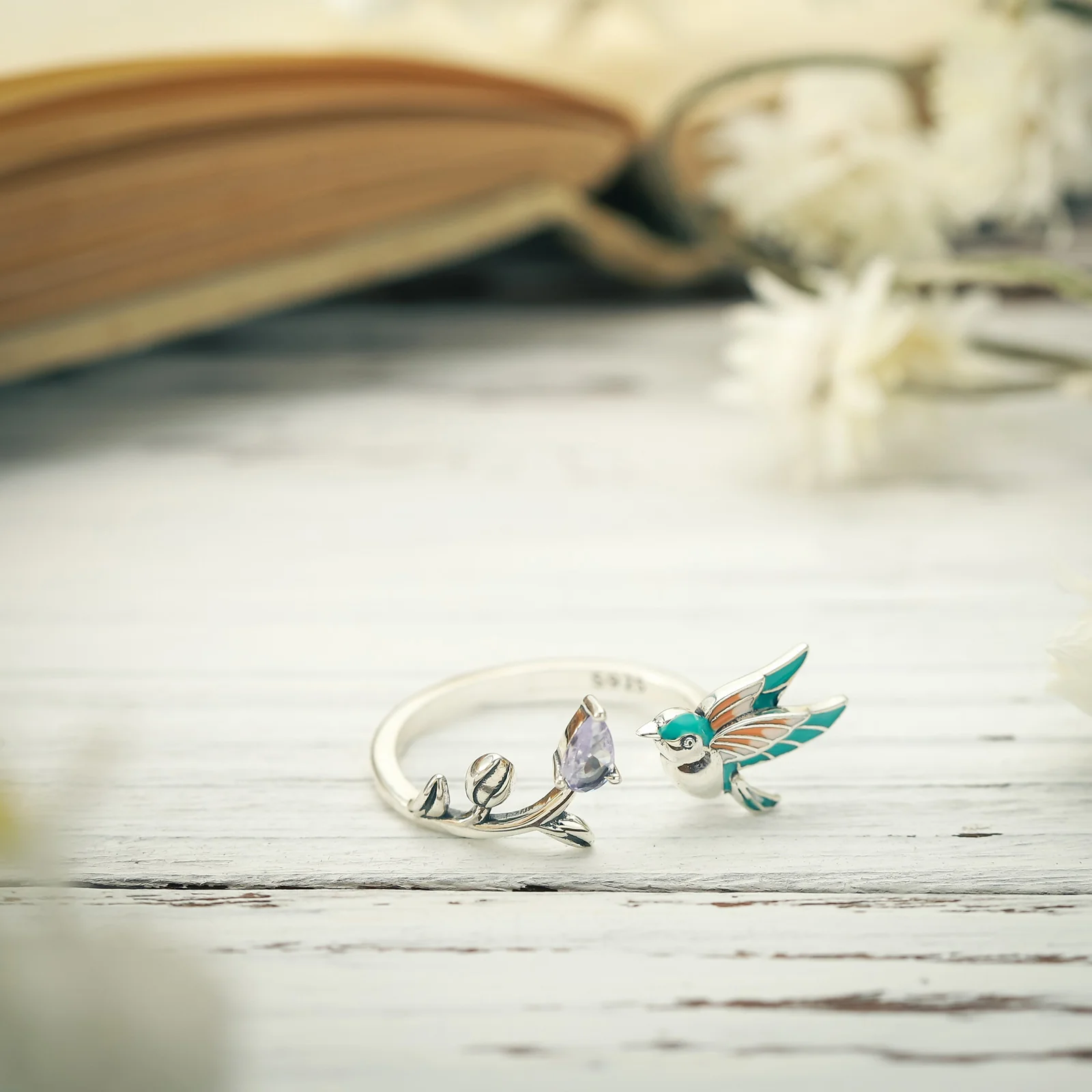 Charming Bird And Blossom Ring