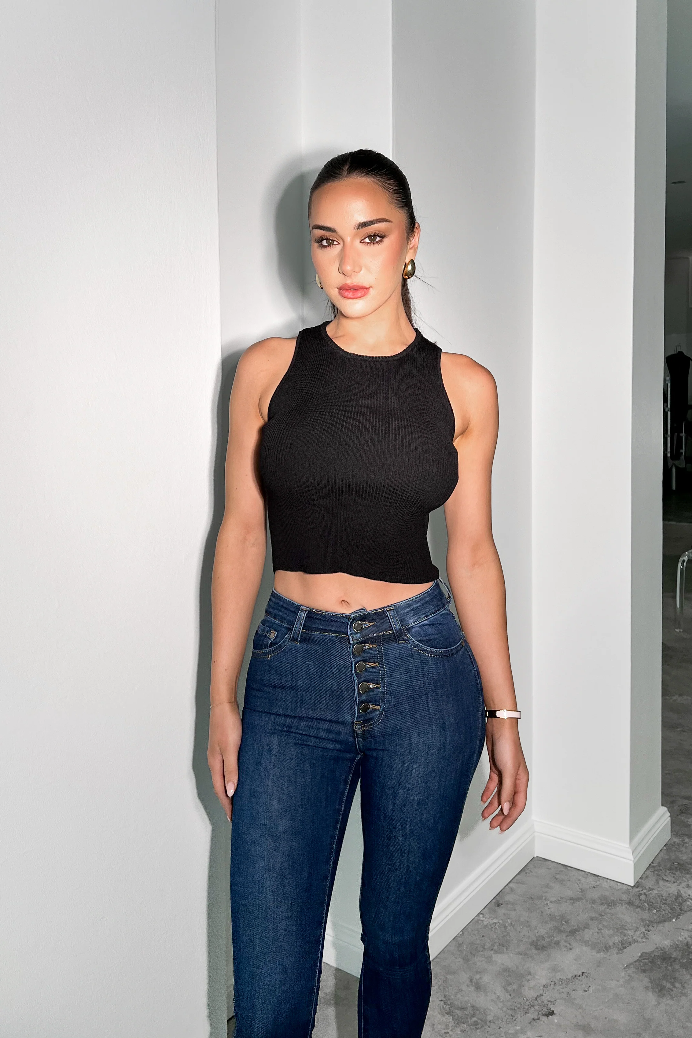 Elegant Black Ribbed Tank Top