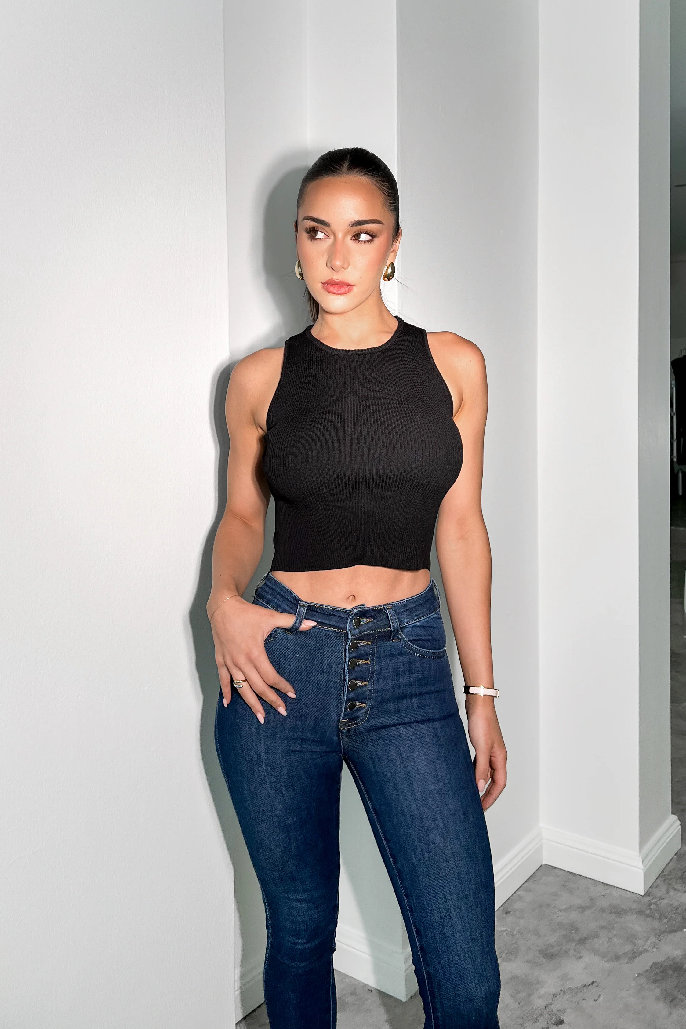 Elegant Black Ribbed Tank Top