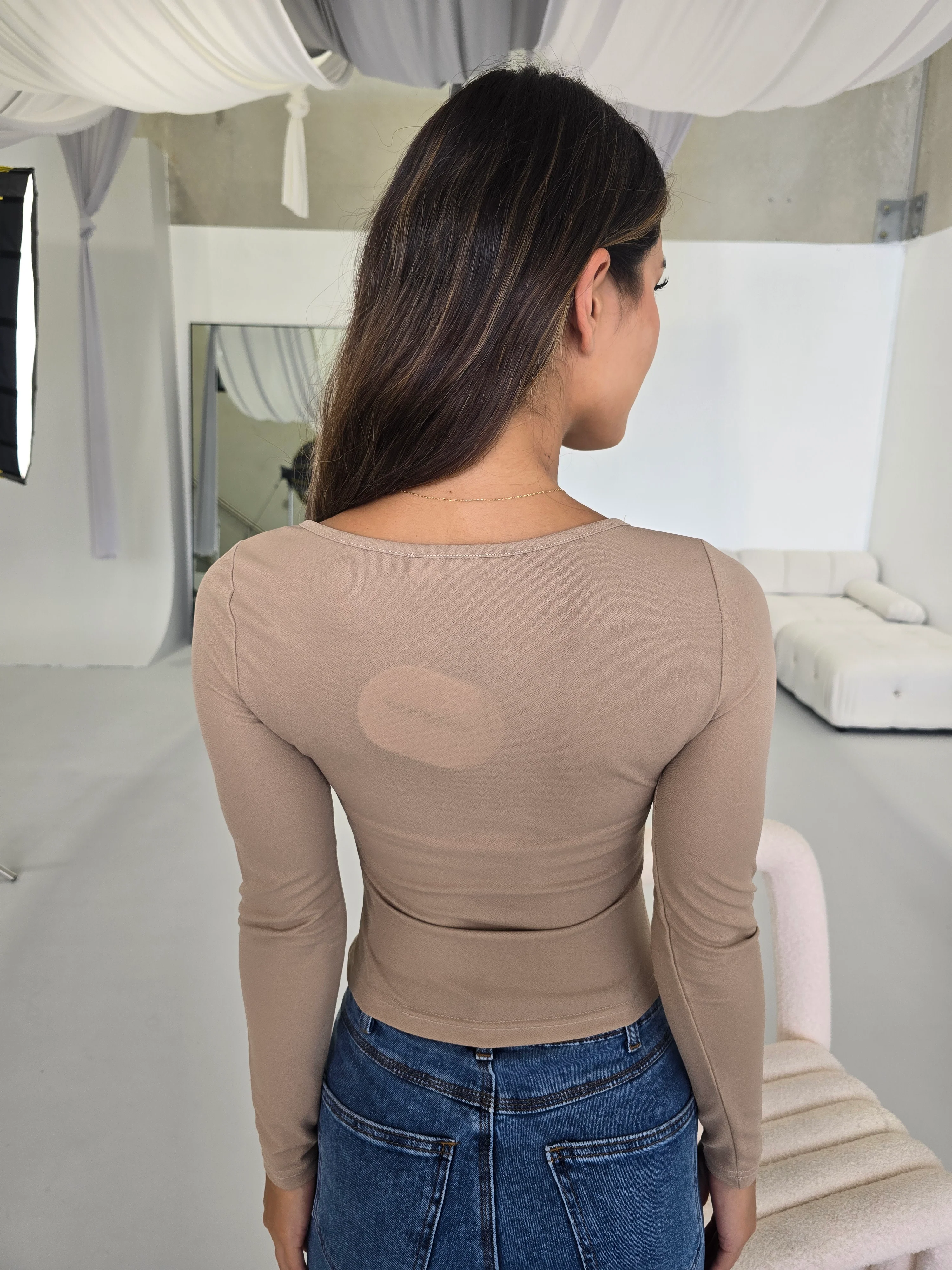Elegant Beige Long-Sleeve Top