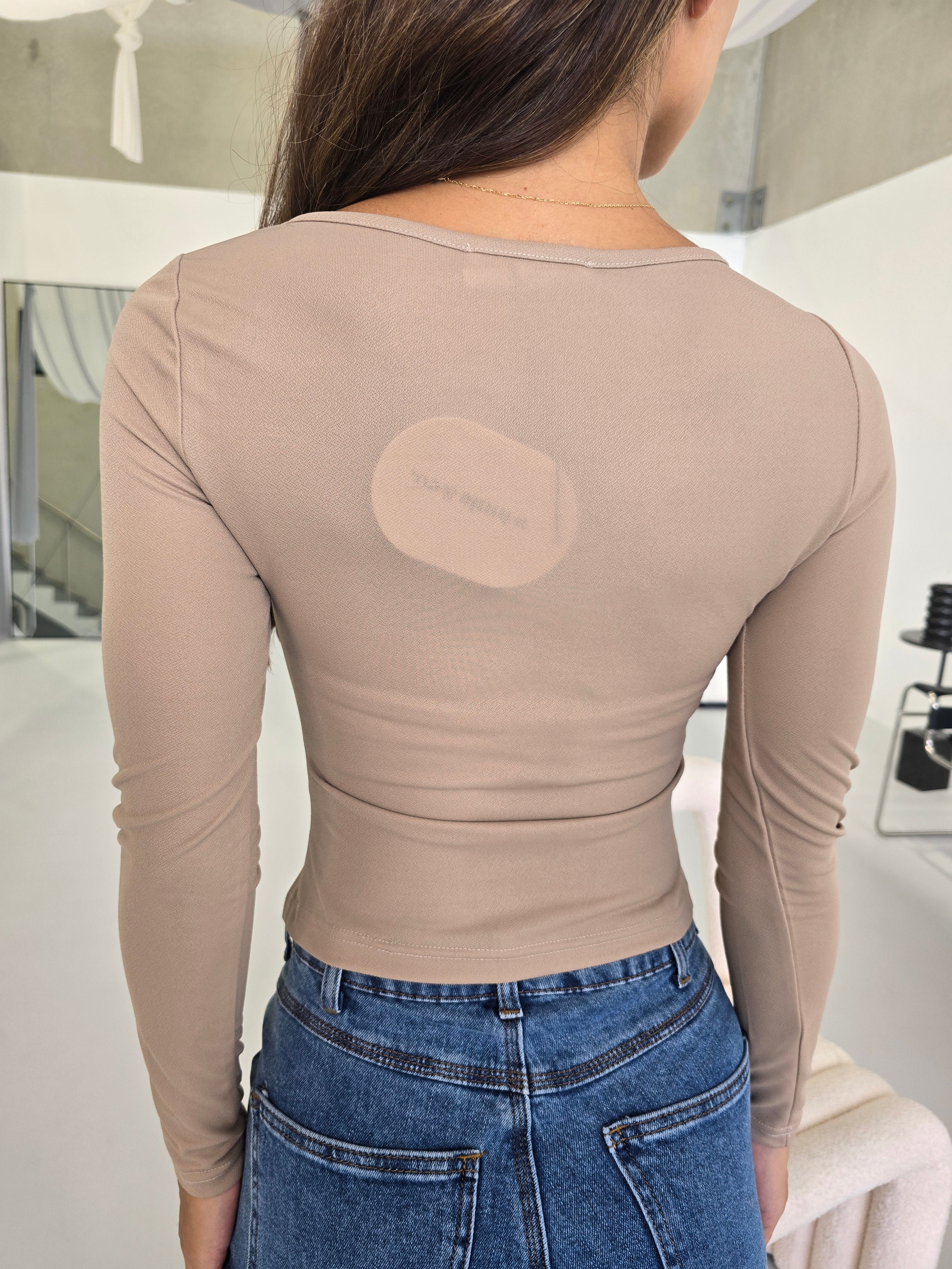 Elegant Beige Long-Sleeve Top