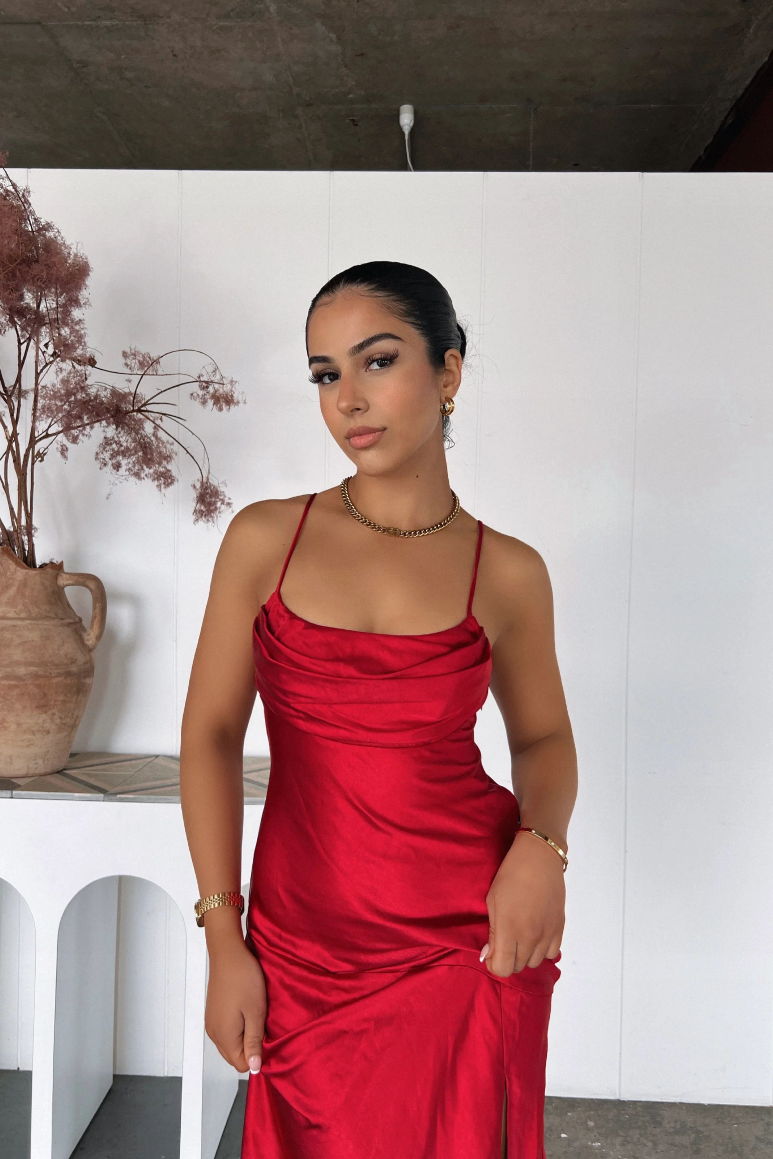 Elegant Red Satin Dress