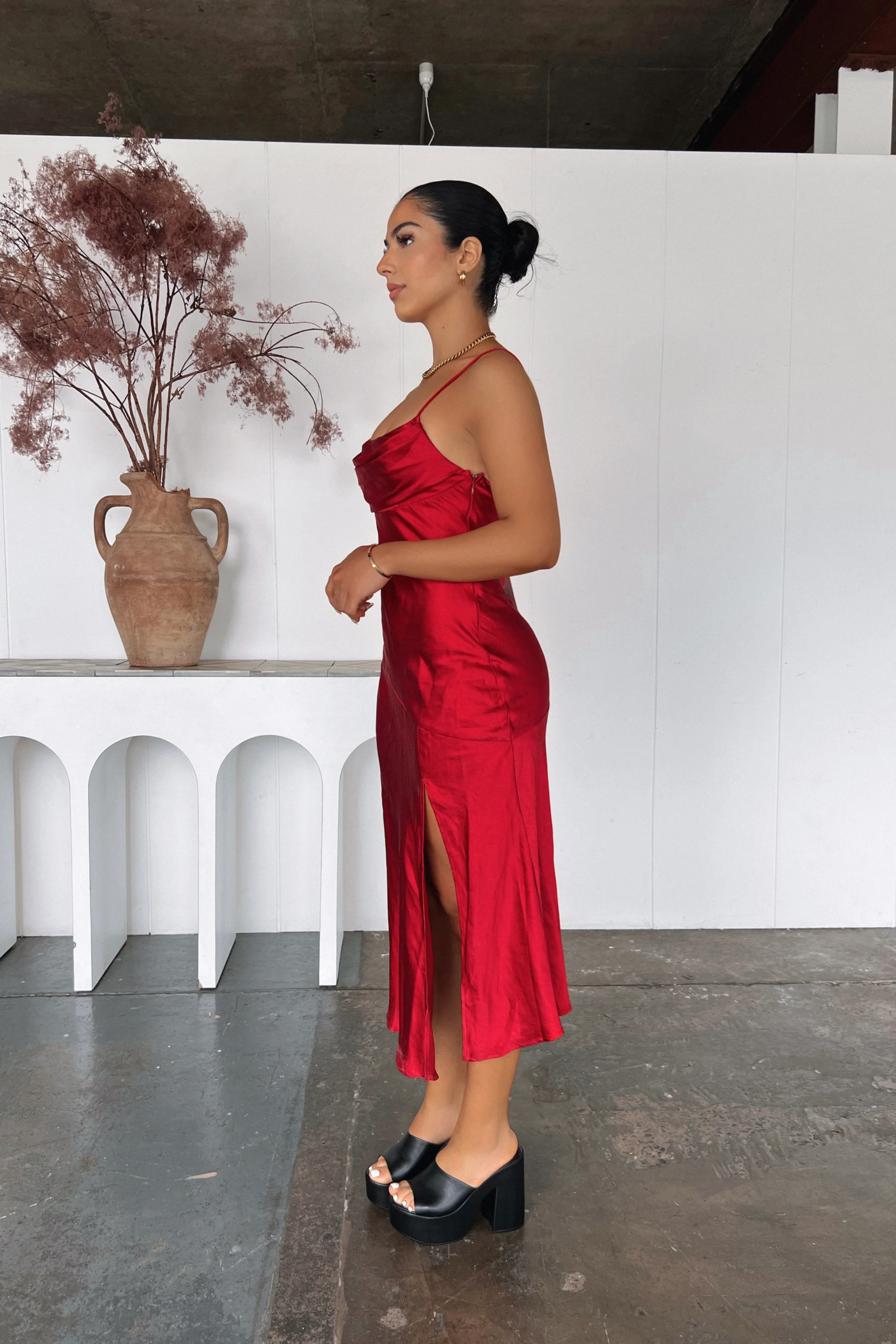 Elegant Red Satin Dress