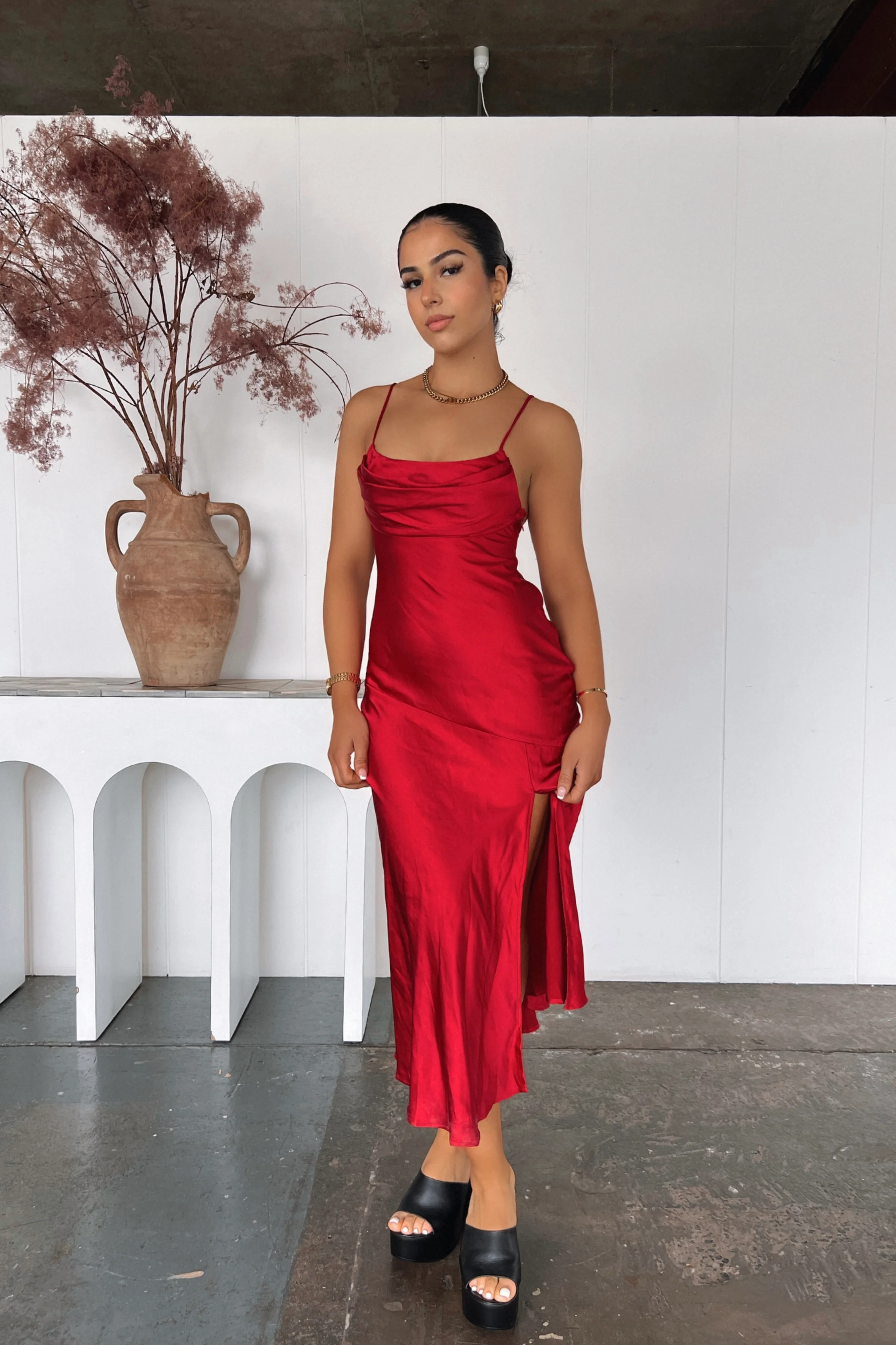 Elegant Red Satin Dress