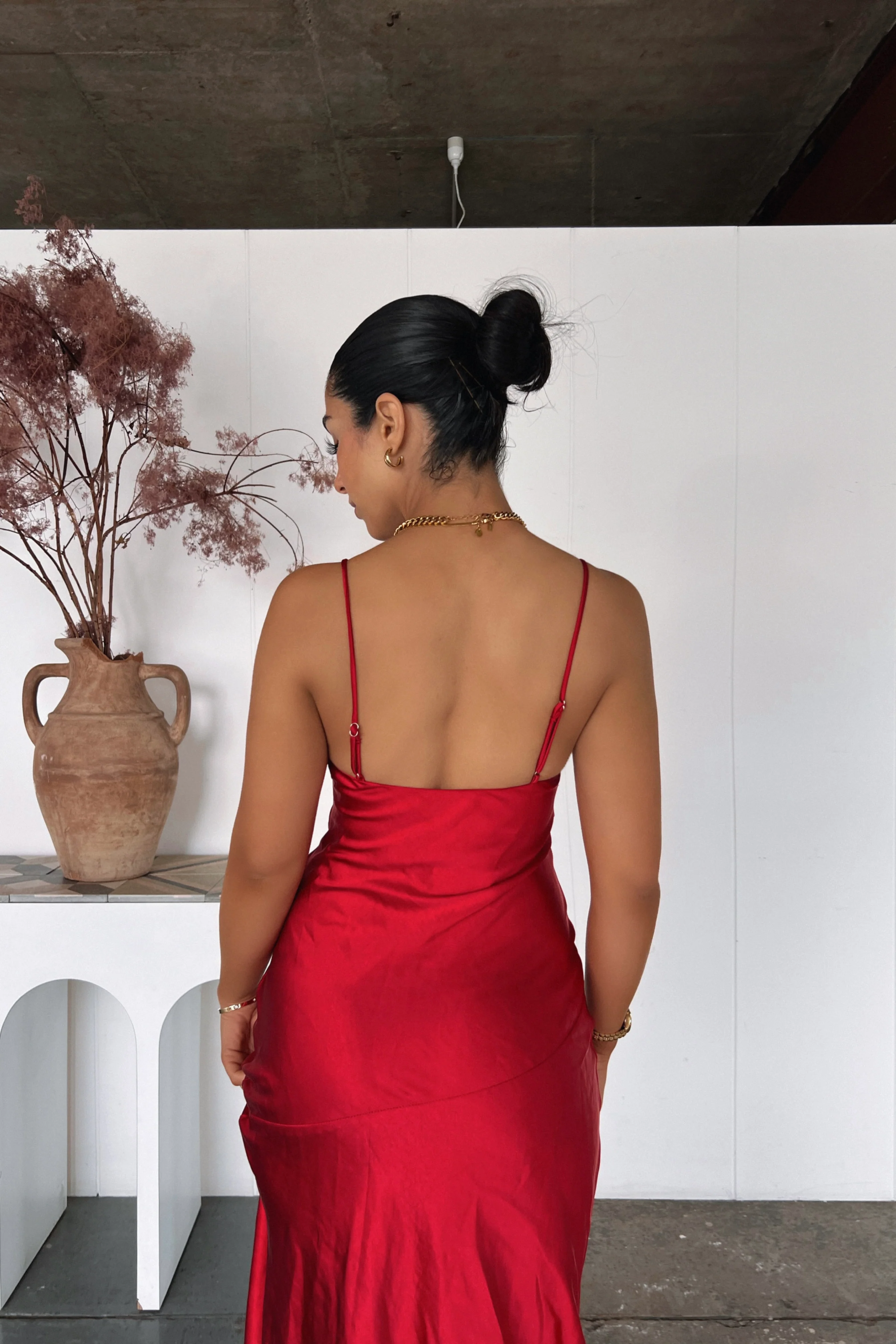 Elegant Red Satin Dress