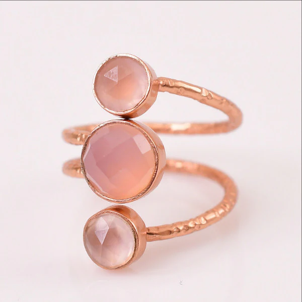 Elegant Rose Quartz Trio Ring