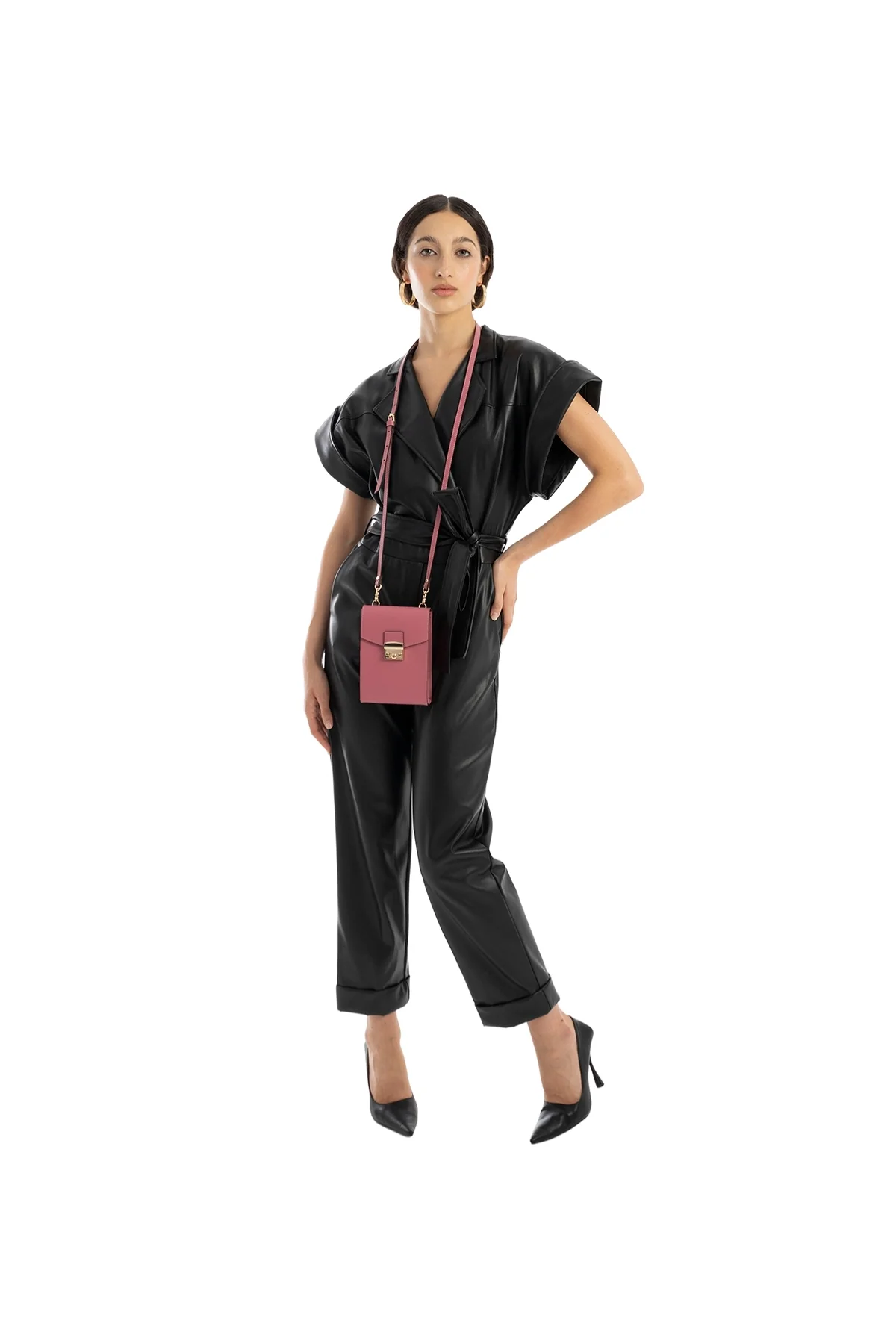 Chic Pink Faux Leather Mini Crossbody Bag