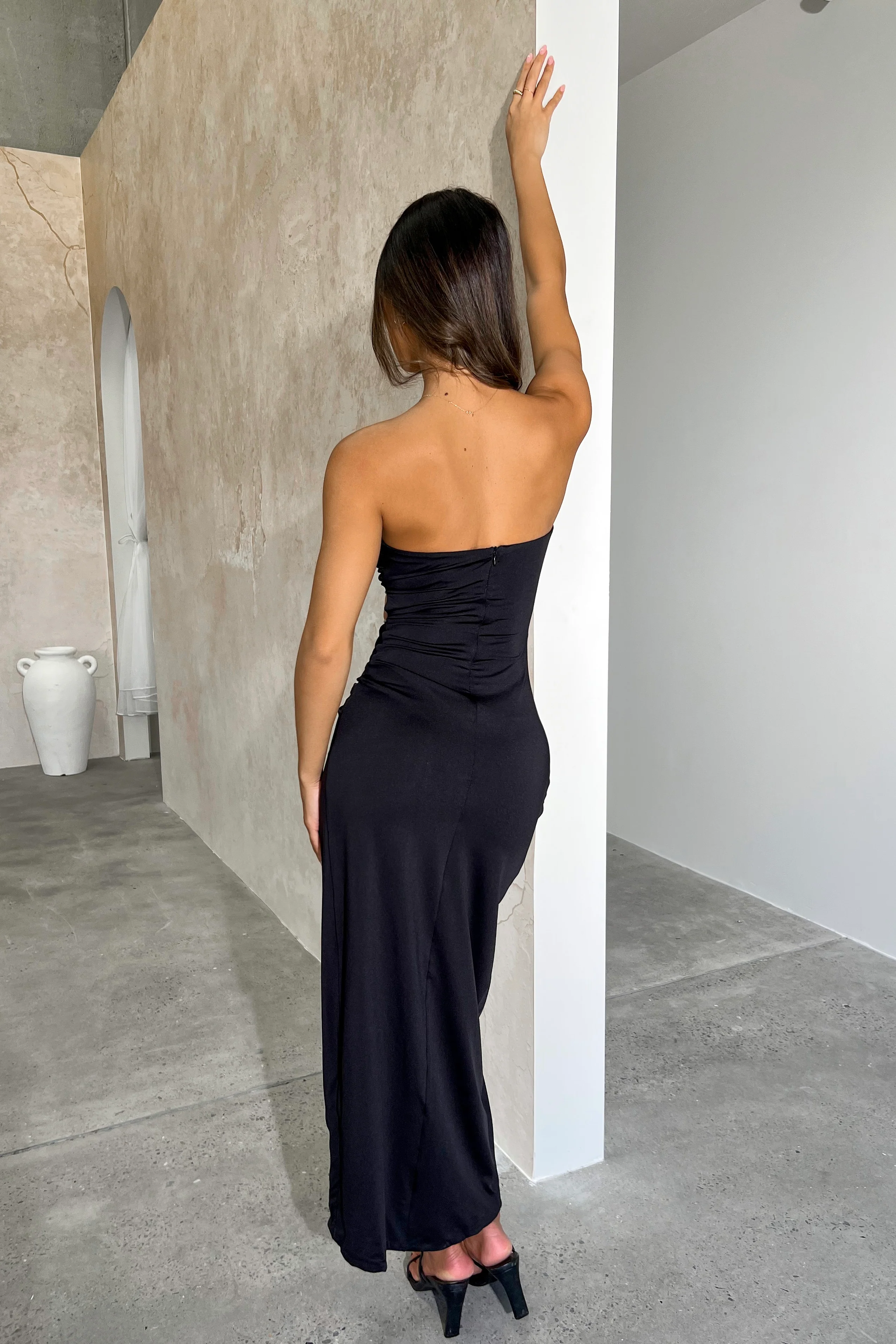 Elegant Black Strapless Cut-Out Dress