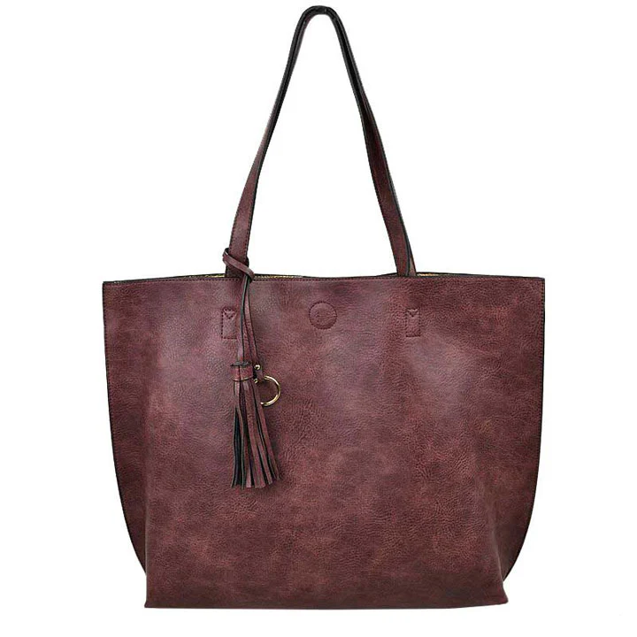 Elegant Black Faux Leather Tote Bag