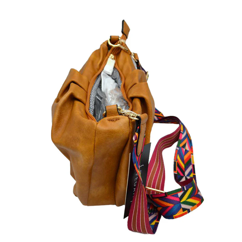Chic Faux Leather Shoulder Bag With Patterned Strap