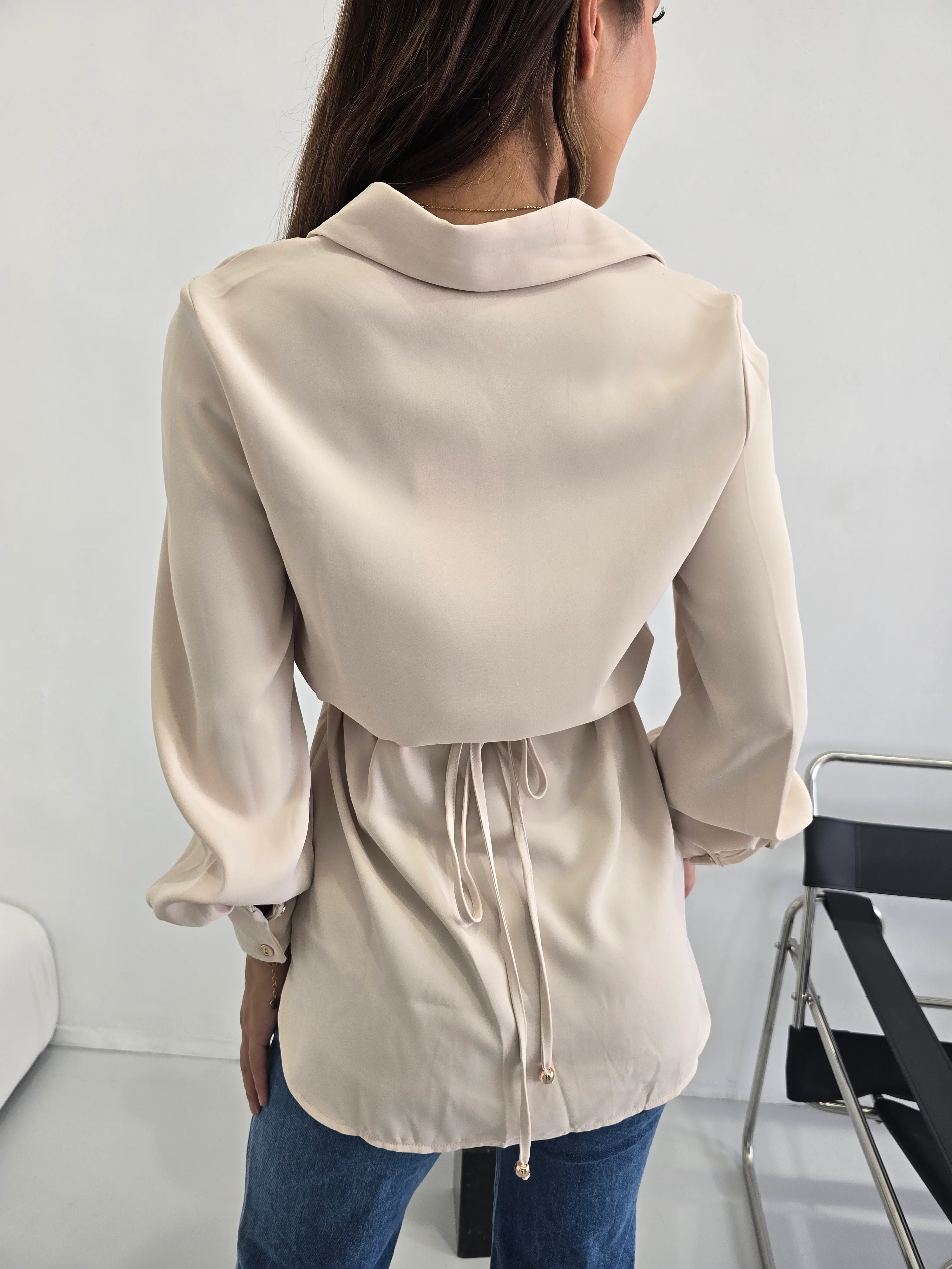 Elegant Beige Button-Up Blouse