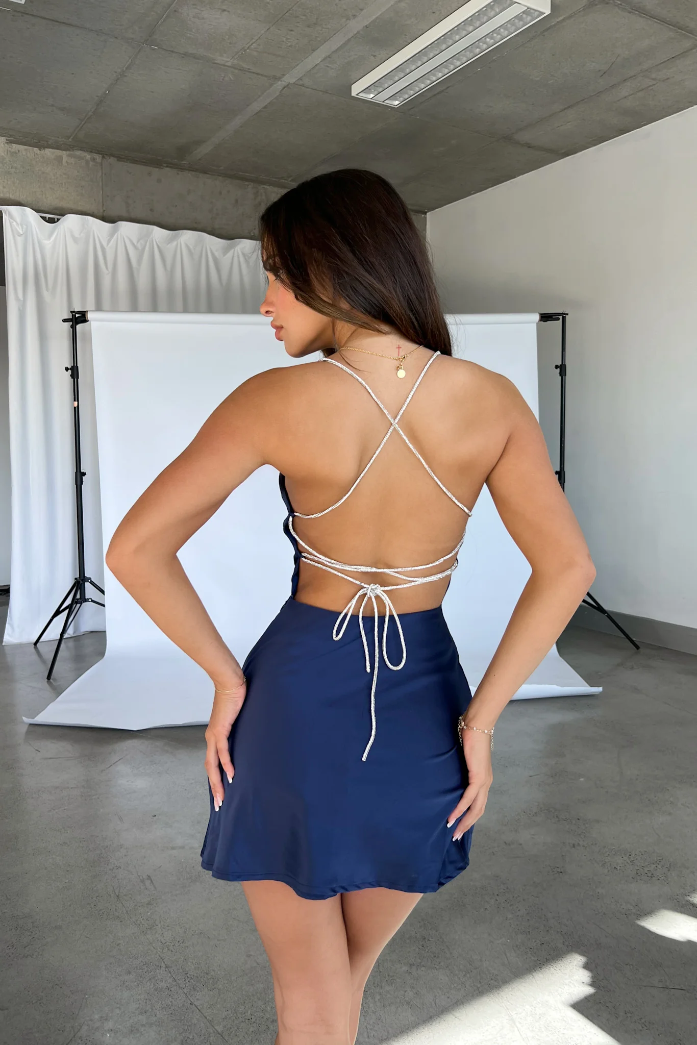 Navy Satin Slip Dress
