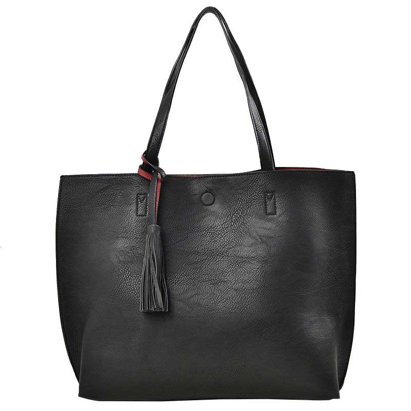 Elegant Black Faux Leather Tote Bag