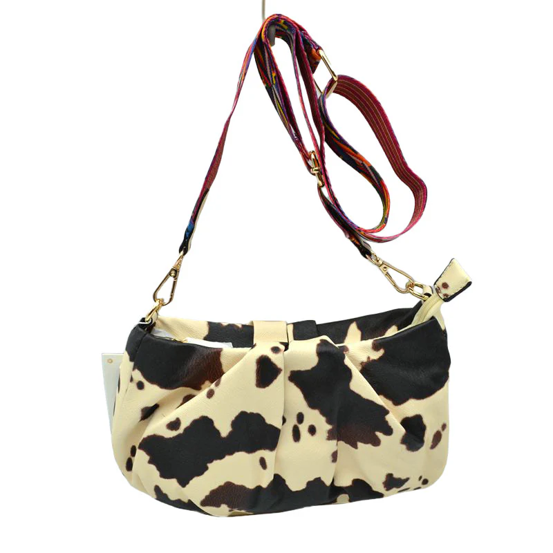 Chic Faux Leather Shoulder Bag With Patterned Strap