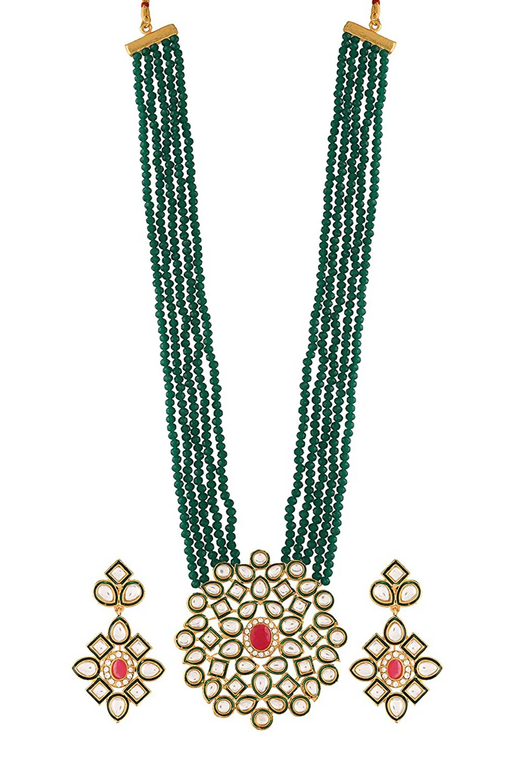 Elegant Green Beaded Pendant Necklace Set