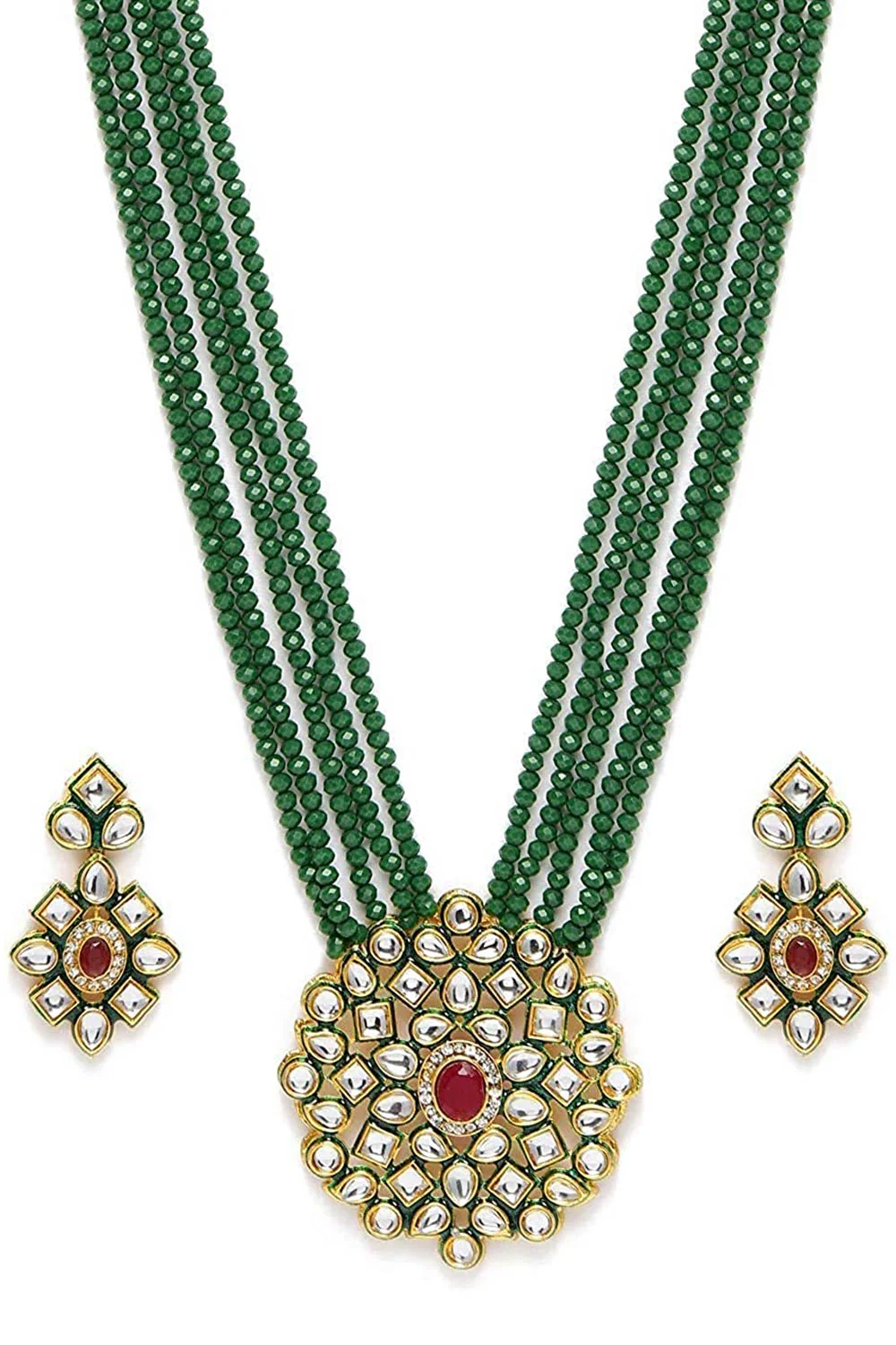 Elegant Green Beaded Pendant Necklace Set