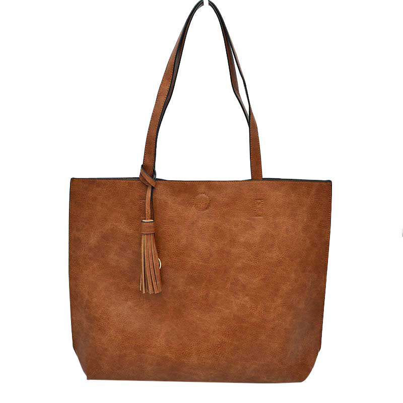 Elegant Black Faux Leather Tote Bag