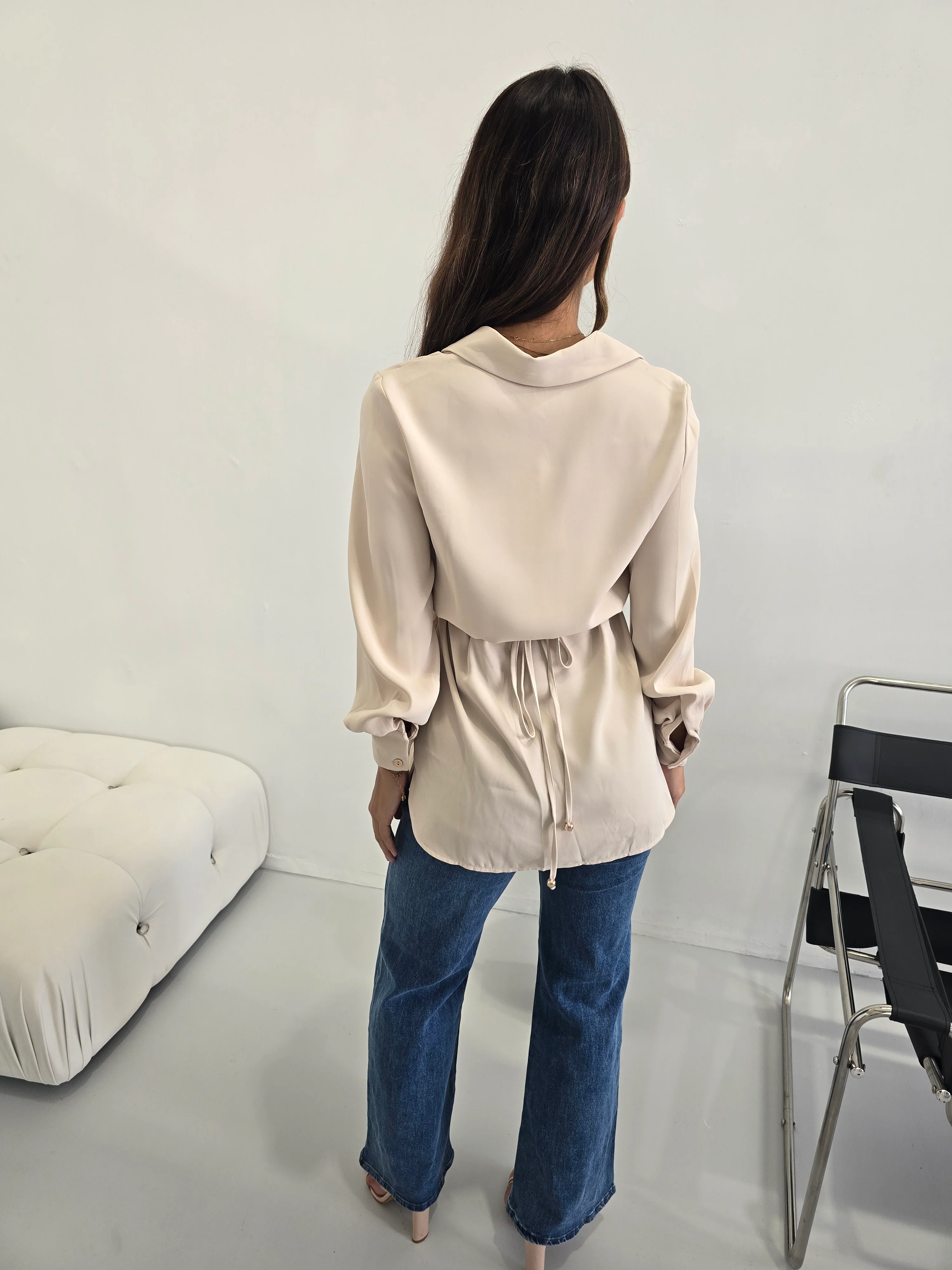 Elegant Beige Button-Up Blouse