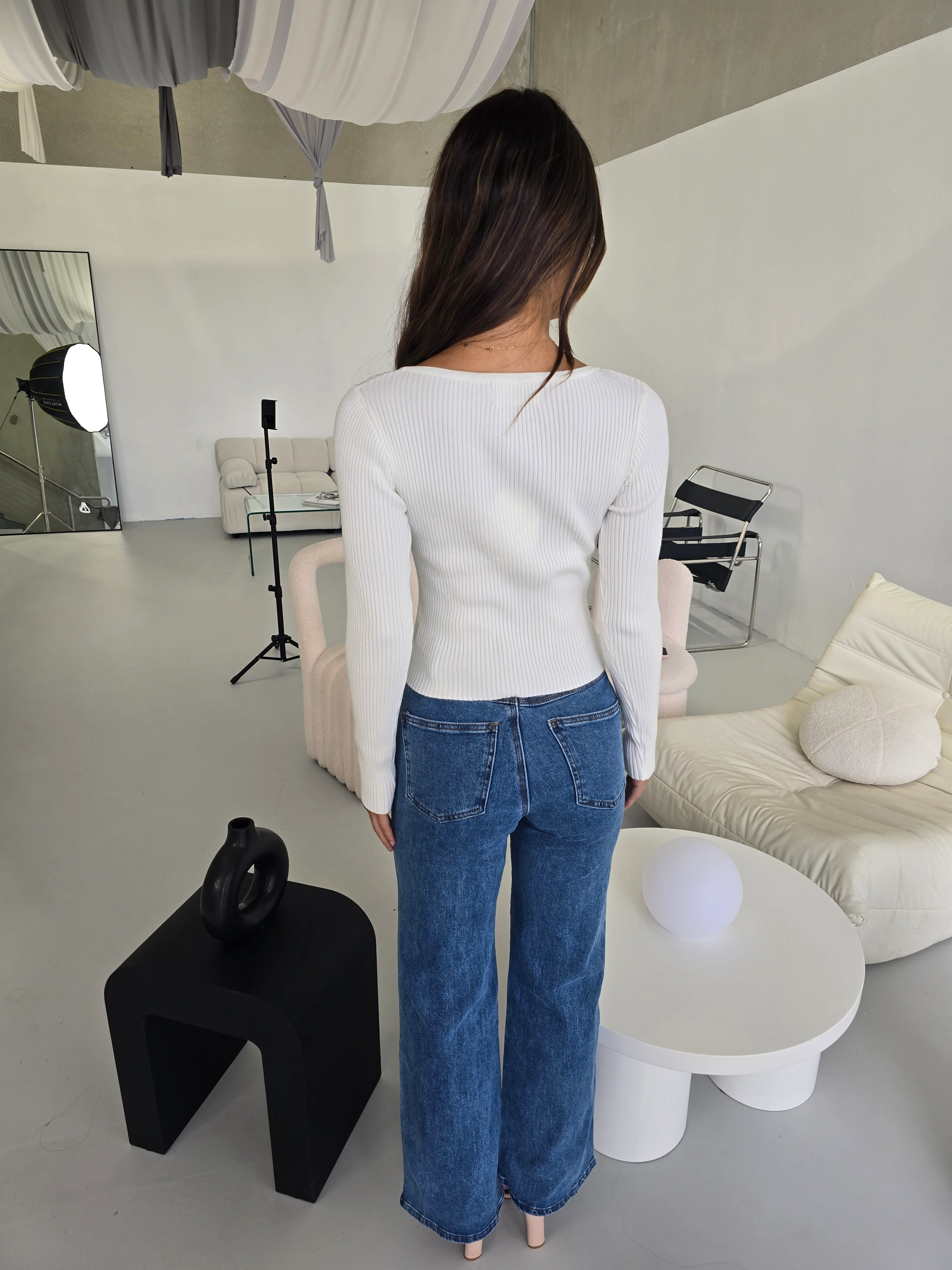 Chic Bow-Knot Sweater & Denim Combo